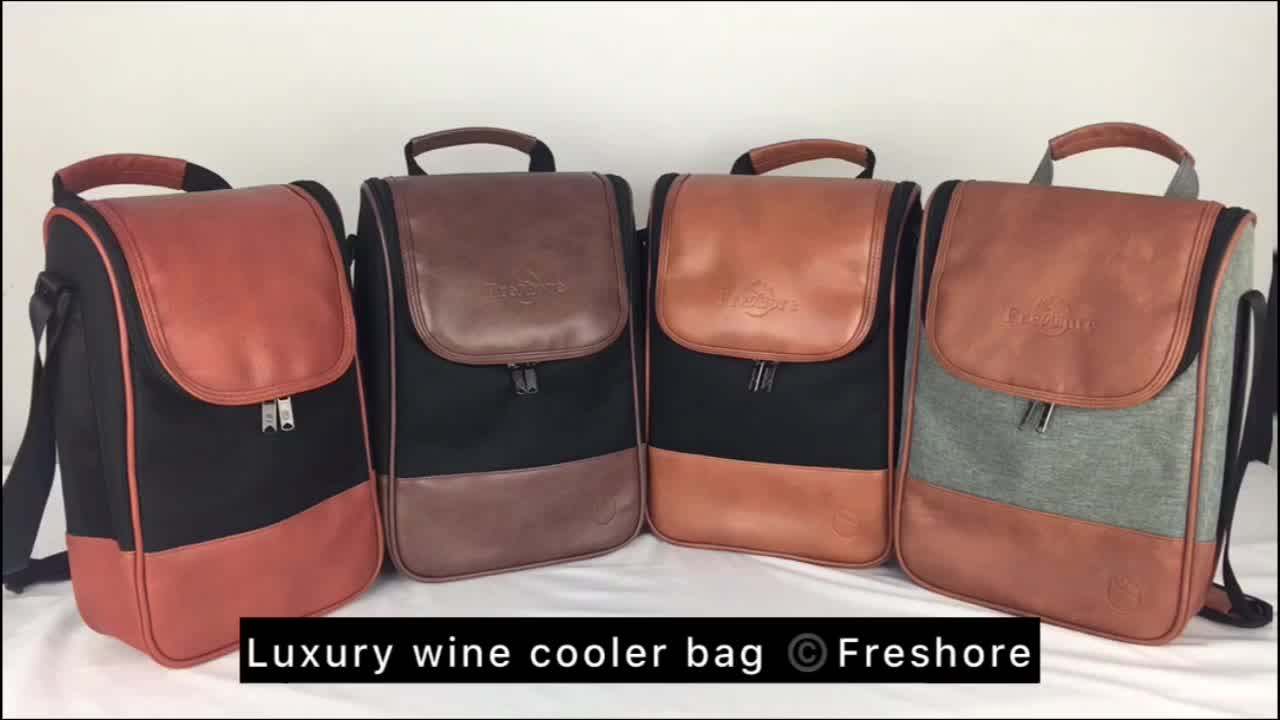Wine Leather Tote Cooler Insulated Bag Luxury 2 Bottle Carrier Design