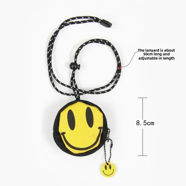 Ins Trendy Brand Bag Pendant Small Jewelry Change Storage Bag Smiley Drawstring Bag Hanging Ornaments Neck Keychain Lanyard