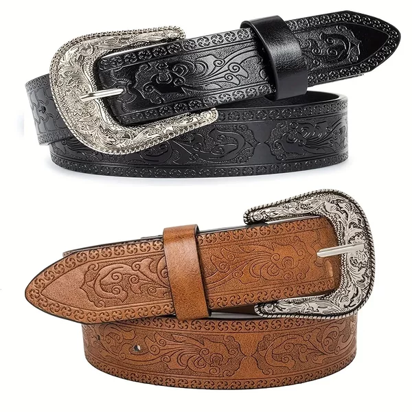 Cross-Border Exclusive Supply of Tangcao Embossed and Carved Vintage Alloy Men's Pu Leather