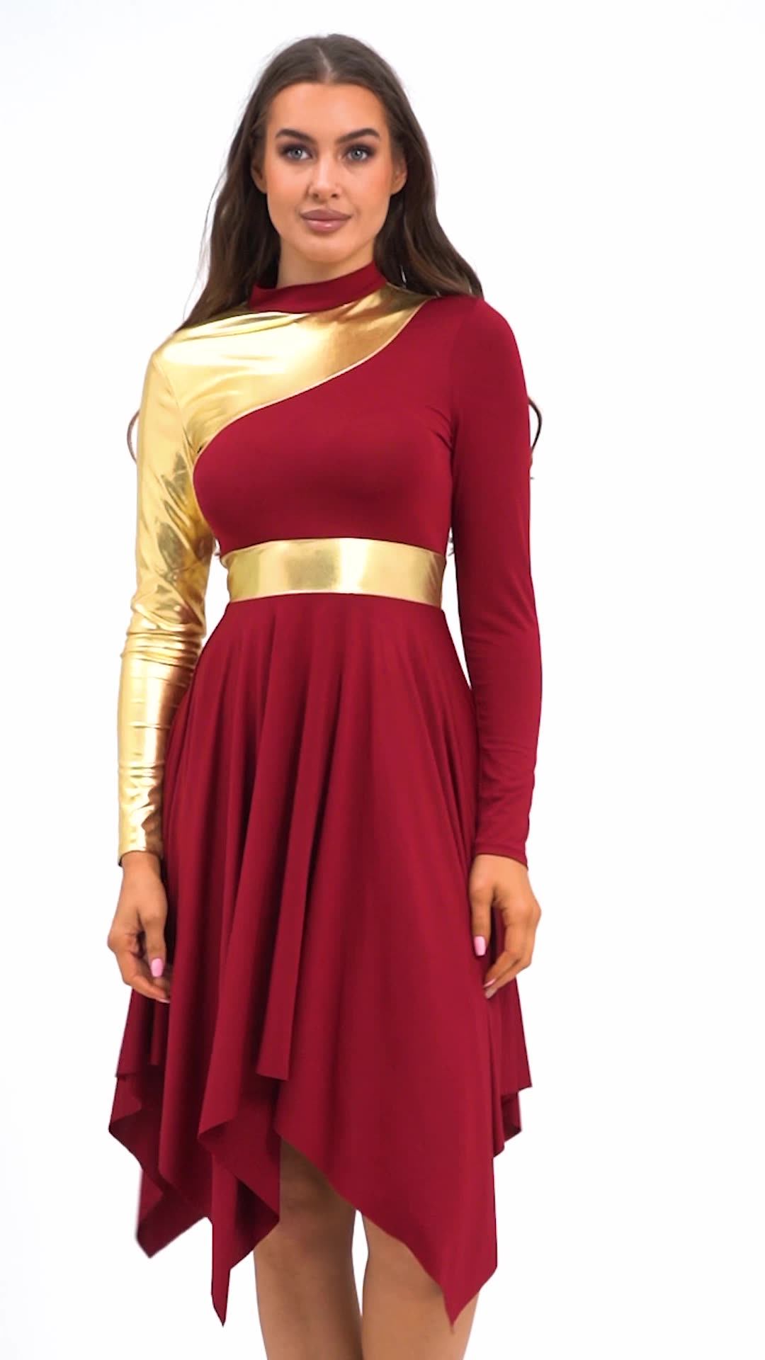 Popular Womens Dance Performance Costume Contrast Color Patchwork Dress