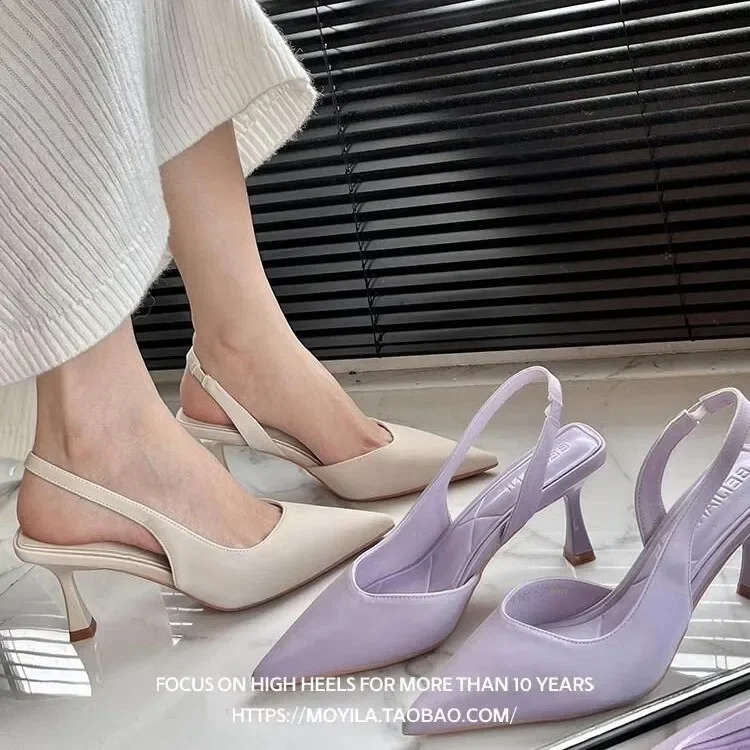 Ladies' High Heels 2024 New Style Pointed Toe Slim Heel Single Shoes Unique Design Sense and Elegance Cap Toe Sandals Summer Women's Shoes