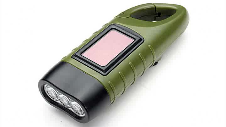 Mini Solar Powered Hand Crank Flashlight Rechargeable LED Torch qj
