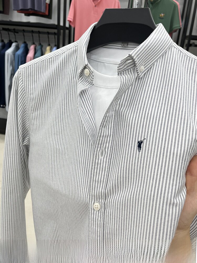 [Outlet Brand Discount] Paul Long-Sleeve Shirt for Men, Pure Cotton, Spring New Style, Vertical Stripes, Embroidered Casual Shirt