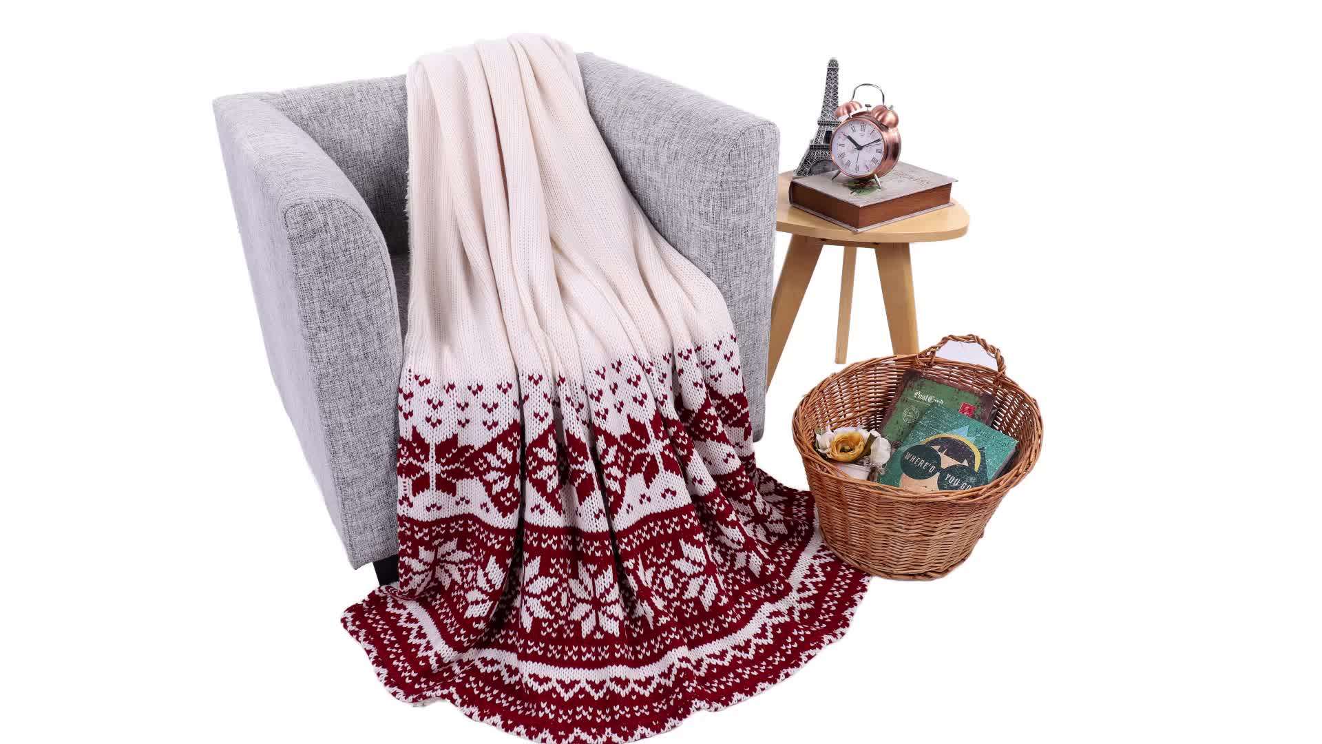 New Products Wholesale Christmas Jacquard Knit Blanket With Sherpa