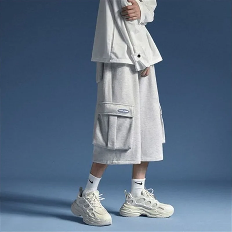 Wide-Leg Workwear Capri Pants Men's High Street Ins Fashionable Summer Casual Shorts Hip-Hop Loose Simple Straight Pants