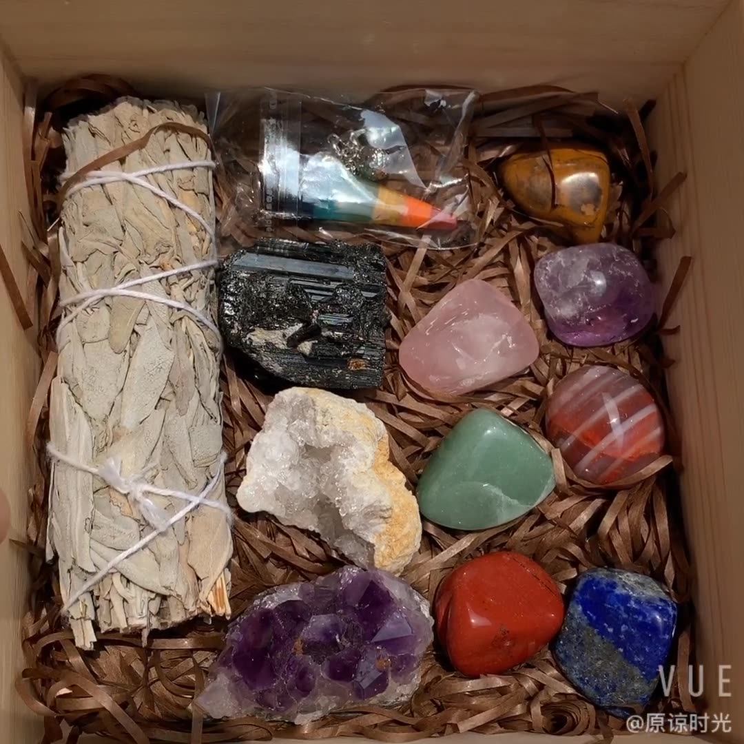 Gift Kit 7 Tumbled Stone Sets Stick Rough Amethyst Clusters Clear