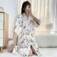 New Style Nightgown Women's Spring and Summer Mid-length Silk Morning Gown Fresh Flower Bathrobe Pajamas Simple Lace-up Home Clothes