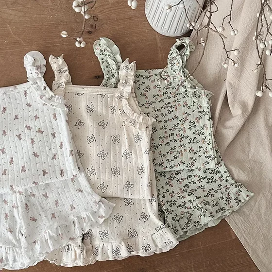 2025 Summer Children's Home Clothes Girls' Pajamas suit Cute Girls' Camisole suit Baby Clothes