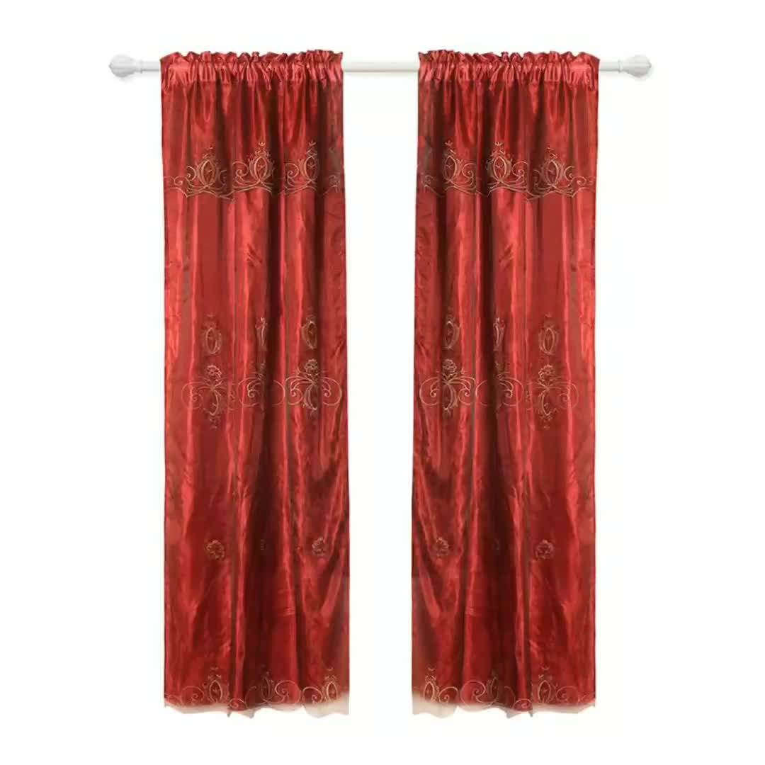 Custom 2 Layer Valance Curtain For Living Room Burgundy Wholesale Stock