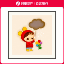 Limited print signed by contemporary artist Li Guanyu (Water) lovely healing decorative hanging picture with frame