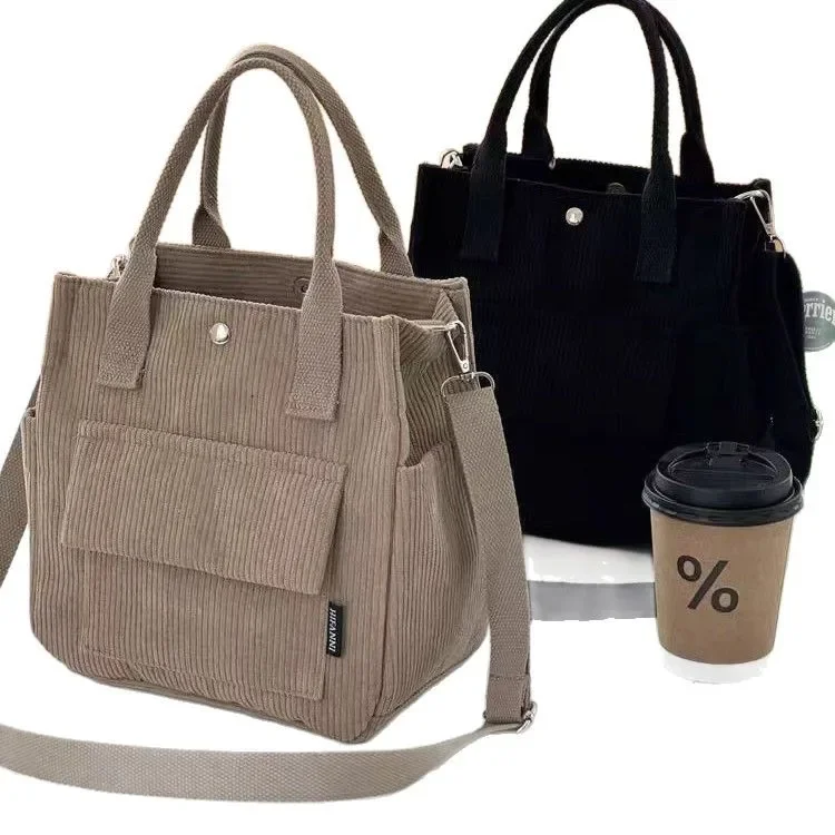 Original and Stylish Corduroy Multi-Pocket Crossbody Tote Bag, Student Simple and Versatile Lunch Box Bag