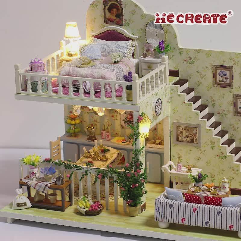 Iiecreate Villa Dollhouse Furniture Wooden Assembled Toys Diy House For