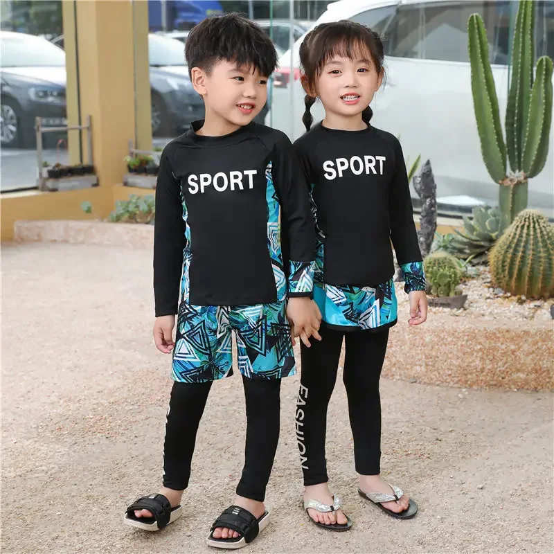Children's swimsuit, boys 'long-sleeved sunscreen surfing suit, girls' baby parent-child hot spring quick-drying swimming suit wholesale