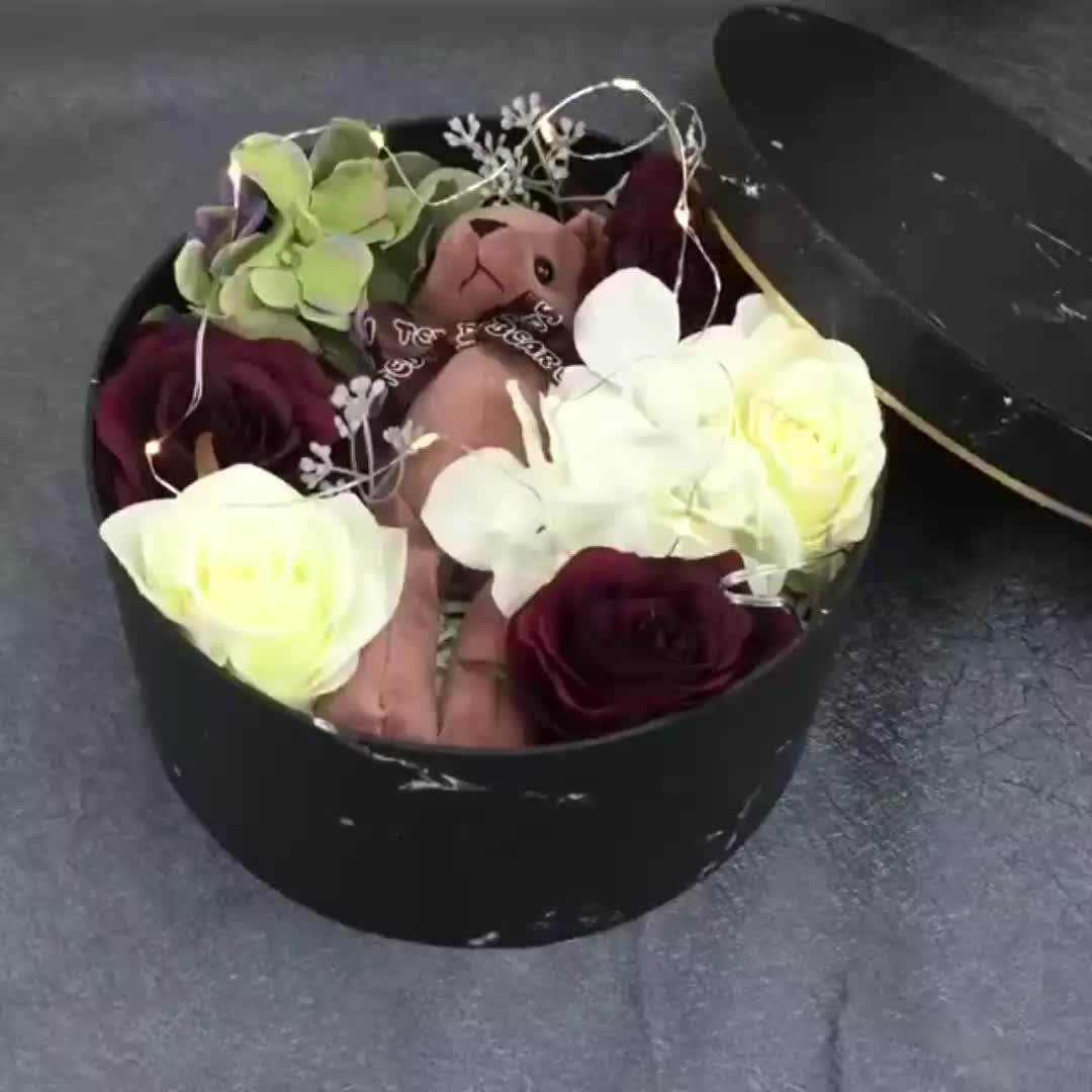 Round Hat Marble Flower Box Round Hat Roses Packaging Box For Gift