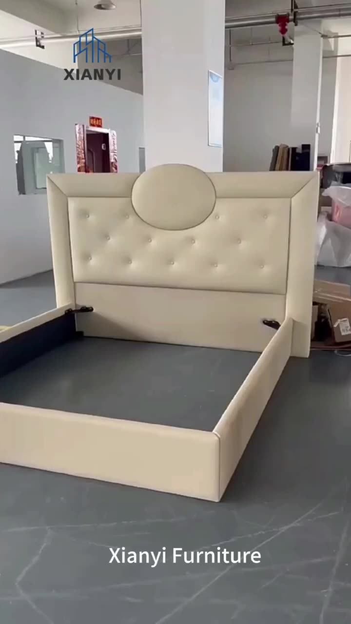 Modern Big Headboard Double Bed Genuine Leather Beds Frame Modern