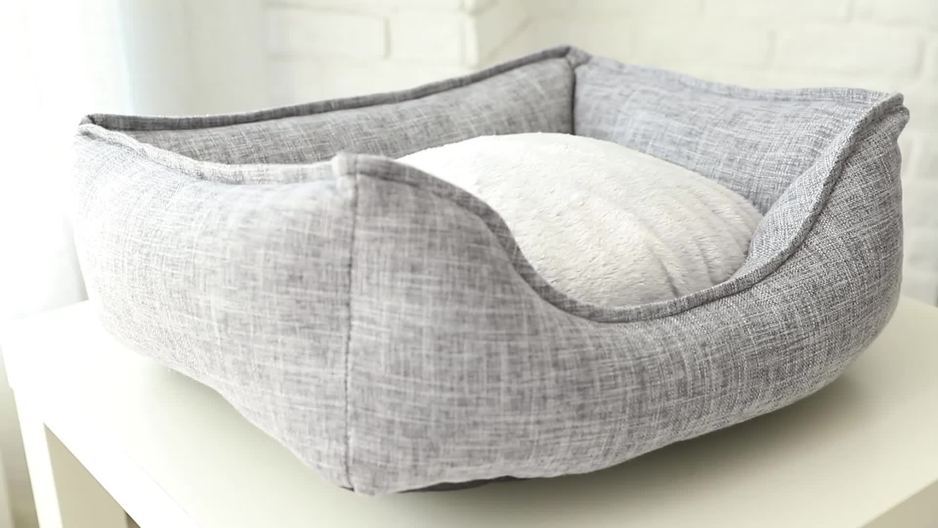 Wholesale New Style Checkered Rectangle Linen Pet Beds Soft Cheap Dog