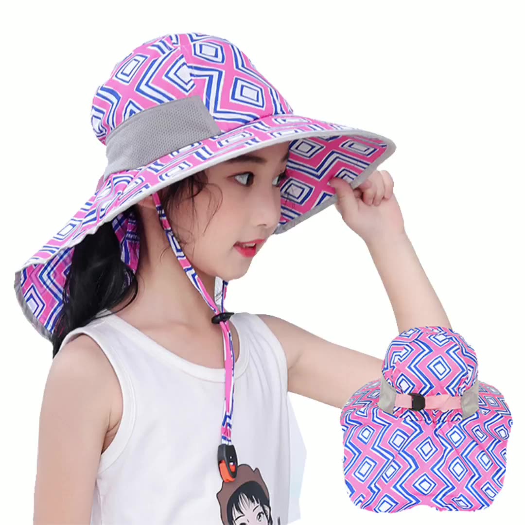 UPF 50 Kids Wide Brim Neck Flap Adjustable Sun Protection Hat 
