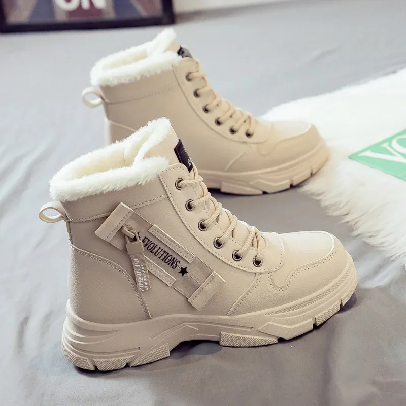 plus size cotton shoes 2024 winter fleece-lined warm snow boots women's all-match new thick-soled cotton boots large cotton women's shoes L951