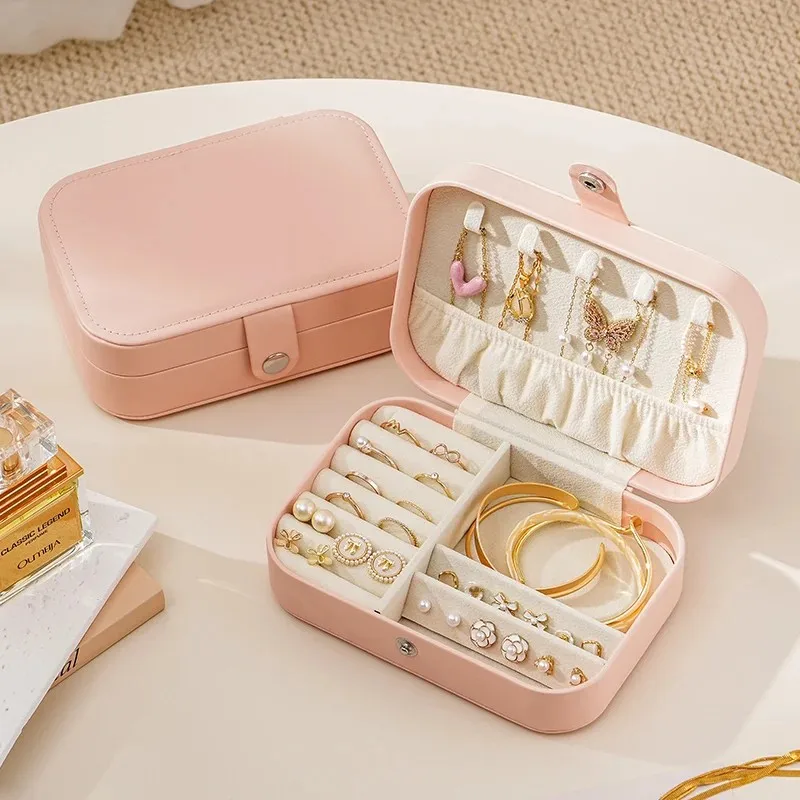 Portable jewelry storage box travel compact high-end exquisite large capacity earrings ring necklace antioxidant jewelry box