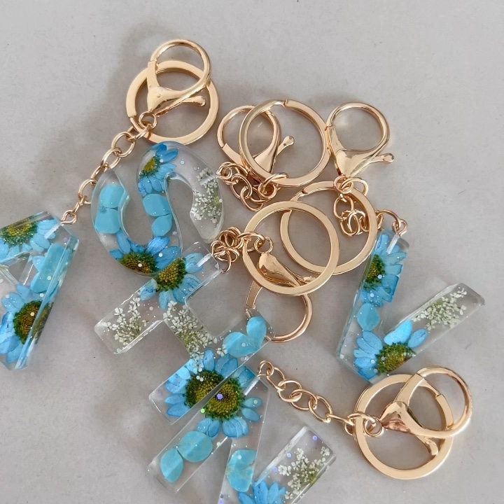 Acrylic Epoxy Initial Resin 3d Lettering Gold Ring Accessories Keychain