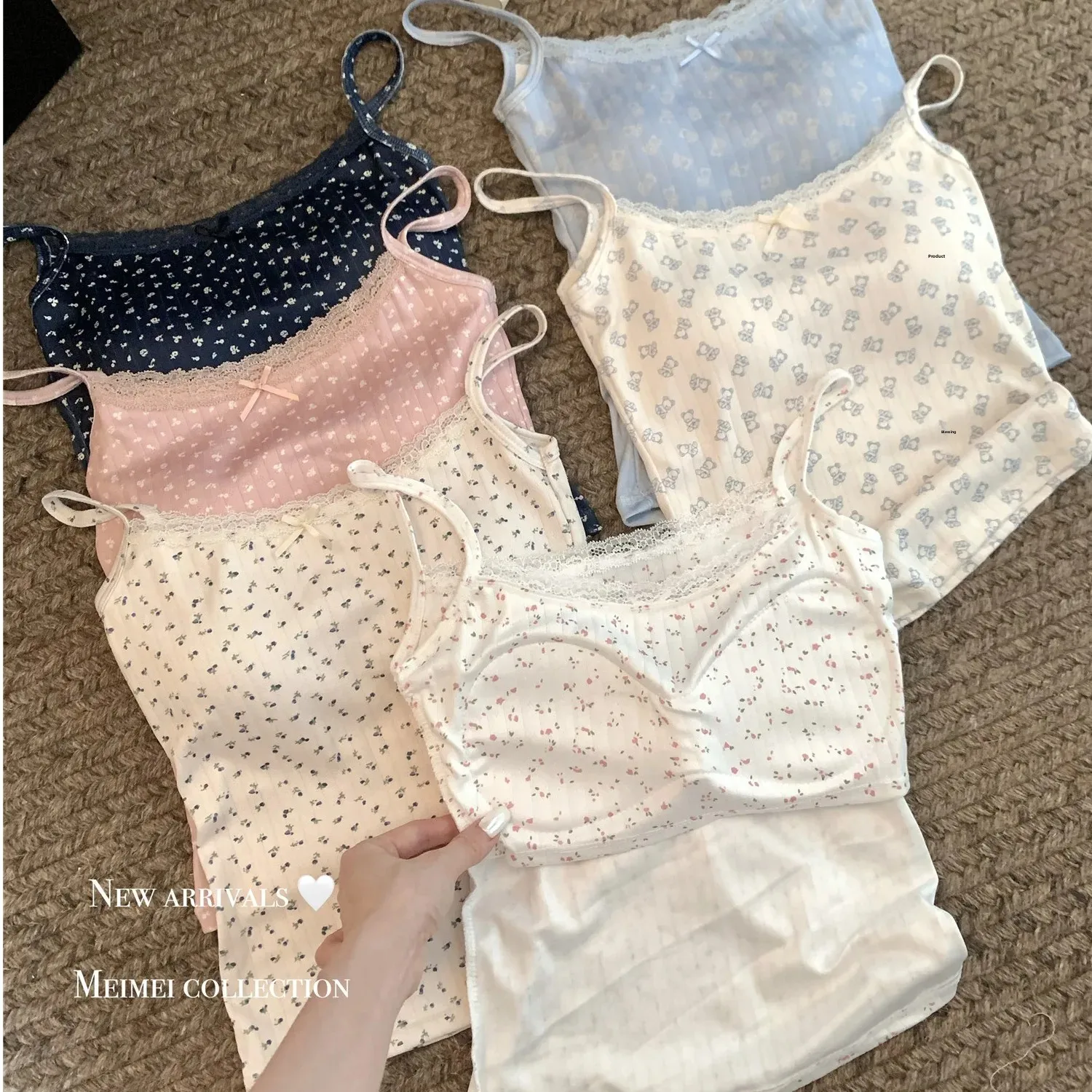 Lace Floral Camisole with Breast Pads for Women Summer New Sexy Pure Lust Style Short Inner Top