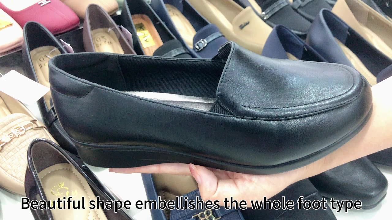 2023 Comfortable Women Round Toe Wedge Heel Pumps Arch Support Solid Black Platform Wedge Hotel