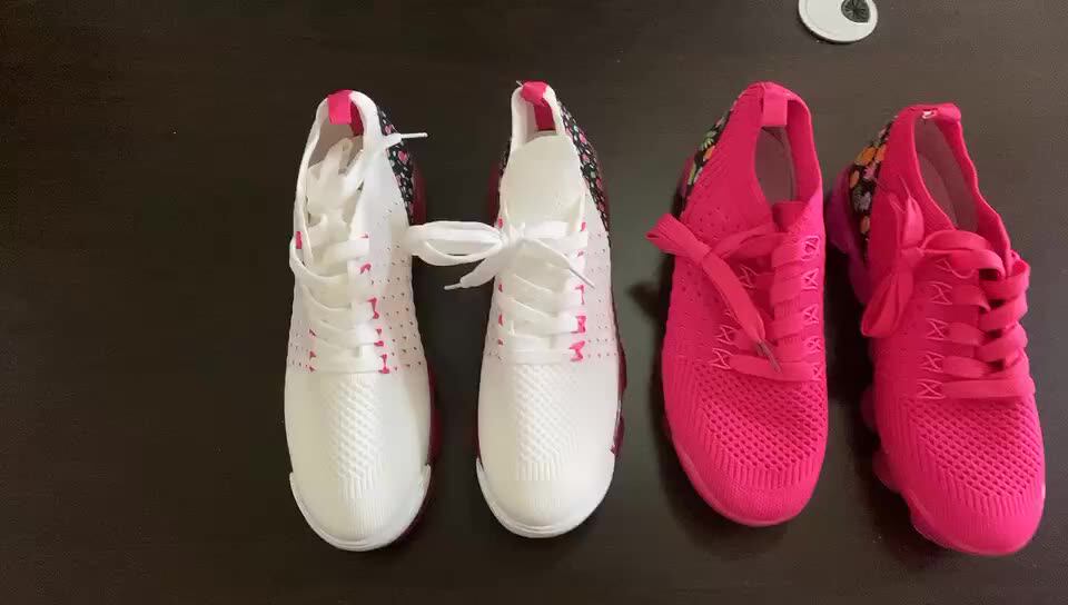 Fashion Trend Knitting Upper Comfortable Low Cut Running Women's Tennis Shoes Chunky Heel Lace