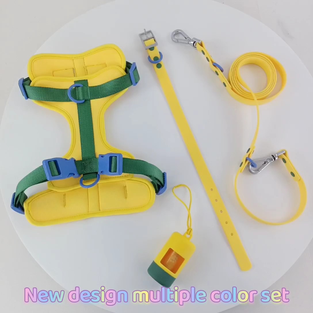 New Design Dog Harness Waterproof Dog Collar And Leash Neoprene Soft Dog Harness With Poop Bag