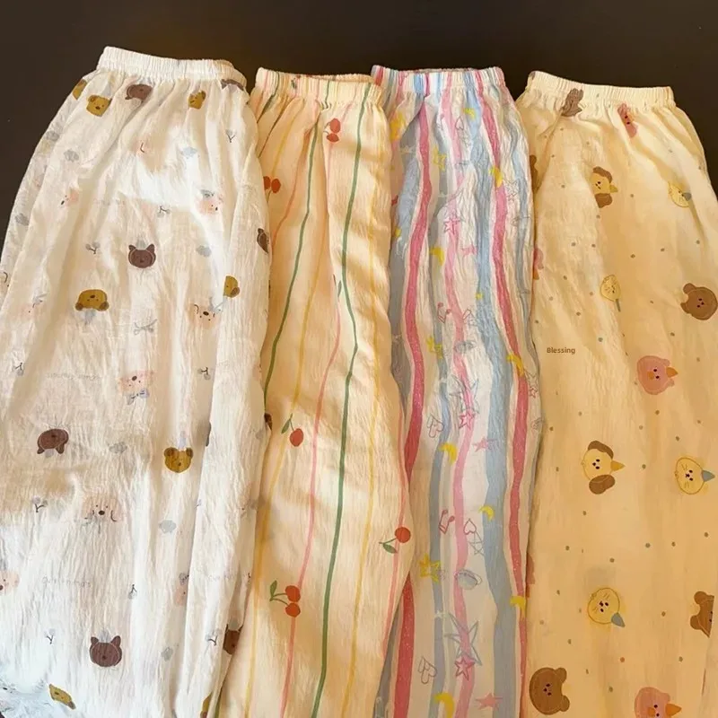 Pajama Pants Women's Summer White Puppy Pants Thin Home Pants Cute Casual Loose Lazy High Waist Straight Loose
