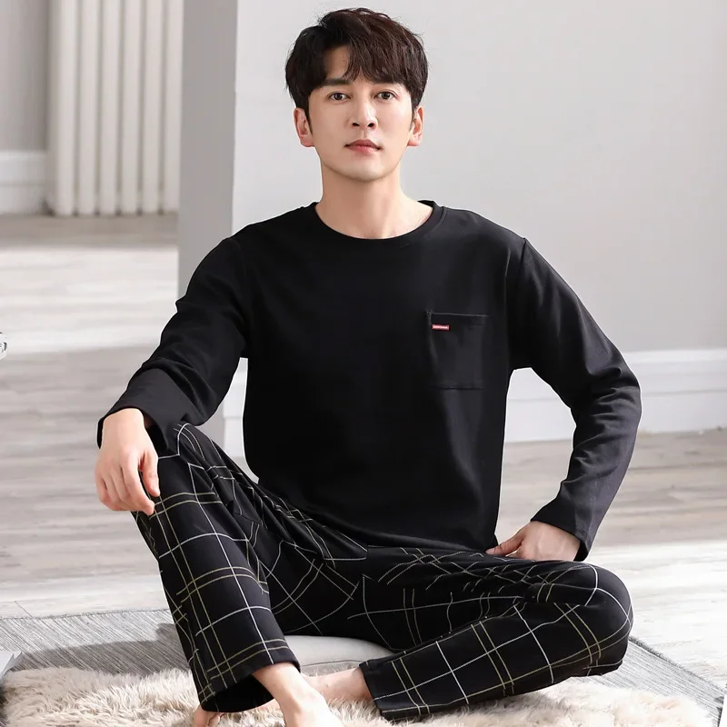 2025 New Arrival Pajamas Men's Autumn and Winter Cotton Long-Sleeved Cartoon Loose Teenager-Wearing Home Clothes suit