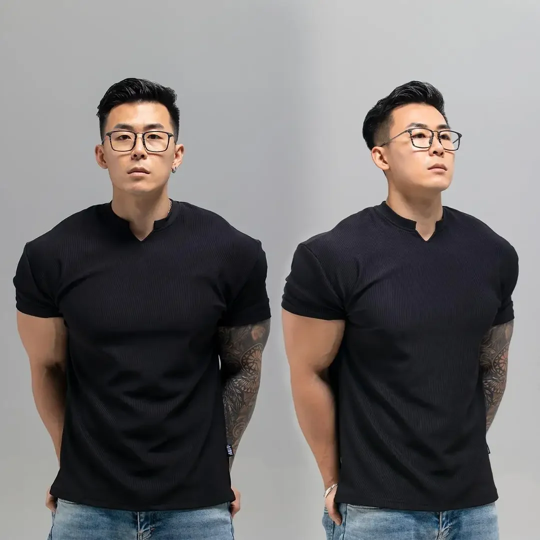 Cross-border Aliexpress New Heavy texture Shoulder Pads with Sleeves to Show Bigger Anti-wrinkle Quick-drying Fitness Sports Short-sleeved t-shirt