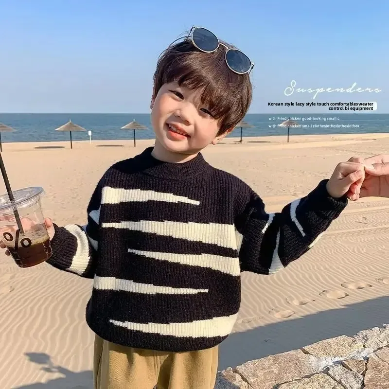 2024 New Boys' Sweater Winter Children's Top Winter Thickened Children's Winter Wear Male Baby Spring and Autumn Knitted