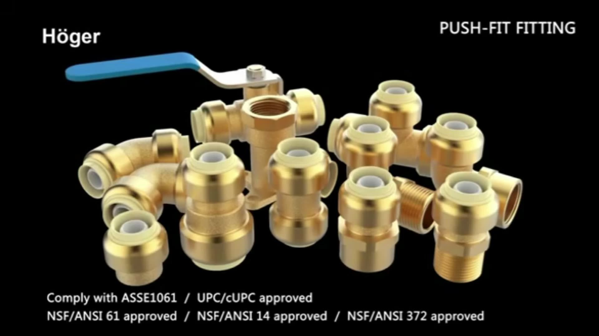 Lead Free Brass Pushfit Supply Tee Stop Valve Dula Compression Push To