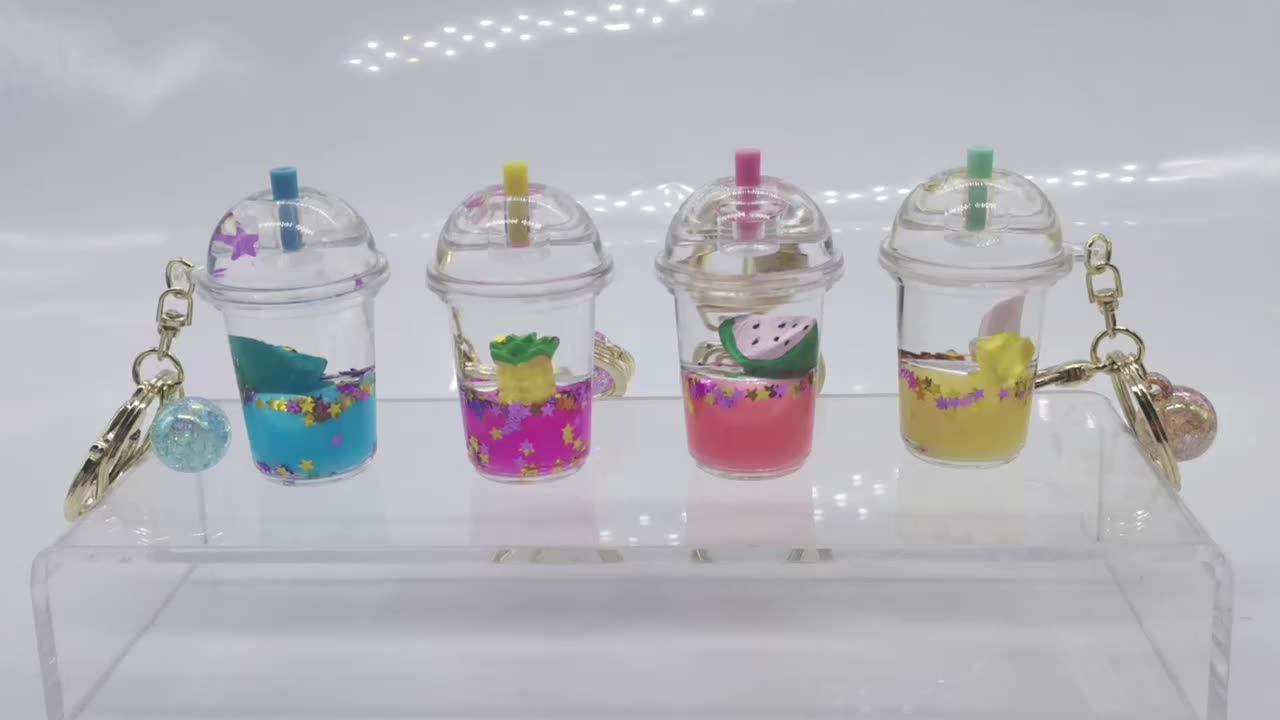 Wholesale Acrylic Keychains Creative Colorful Floating Fruit Milk Tea