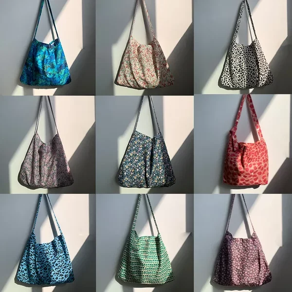 55 Self-Selling Canvas Bags, Leopard Print Floral Cloth Bags, Daisy Spring and Summer Student Bags, Flower Shoulder Bags, Girls' Bags