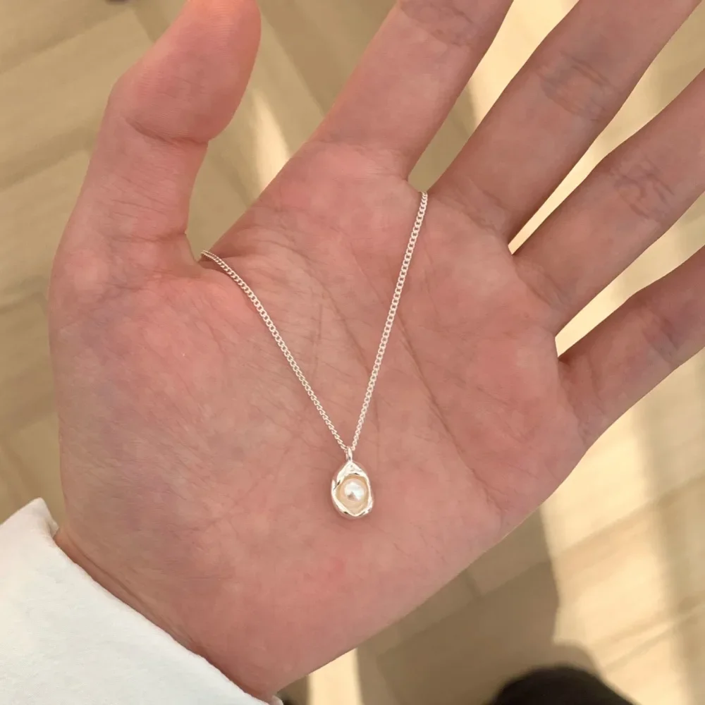 S925純銀天然淡水珍珠豆莢項鍊女簡約小眾氣質精緻鎖骨鏈輕奢優雅