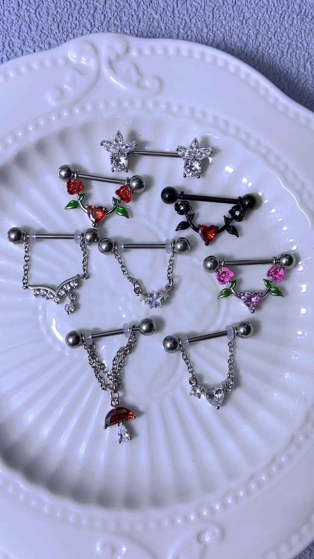 Gaby Gothic Surgical Stainless Steel Boobs Nipple Rings Sexy Rose
