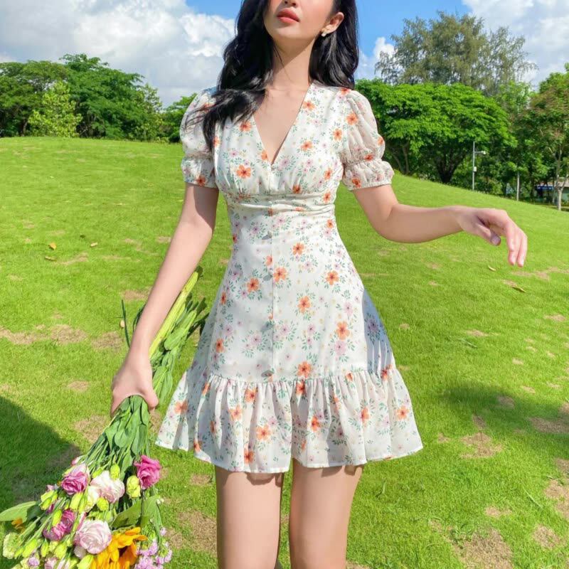 2021 Latest Korean Style Summer Fashion V Neck Short Sleeve Mini Dress  Floral Print Chiffon Dress For Women Made In Vietnam - Buy Dresses  Women,Casual Dress,Summer Dress Product on Alibaba.com