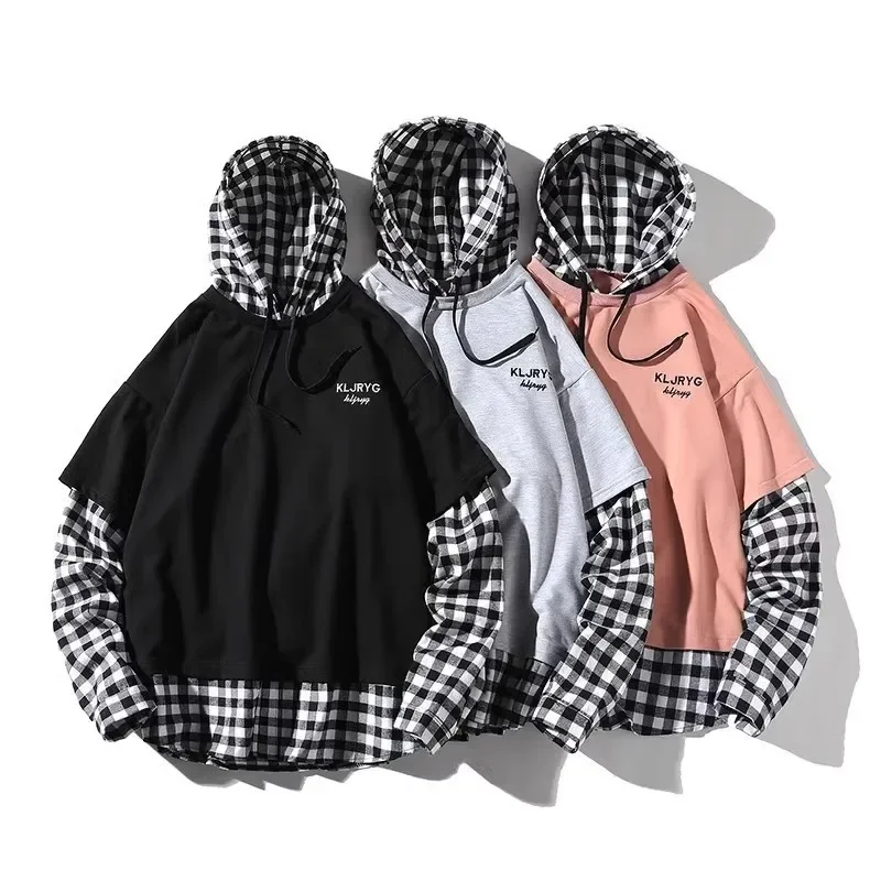 709-W32-P30 Spring Port Style White Bottom Hooded Fake Two-piece Sweatshirt Loose All-match Casual Jacket