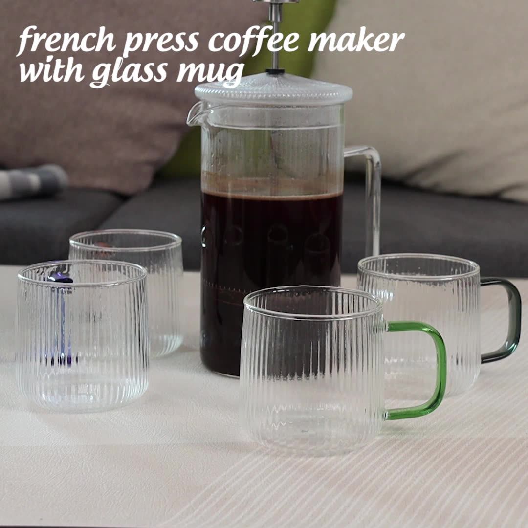 Ribbed Fluted Clear Drinking Glass Coffee Mugs Vertical Stripes Latte