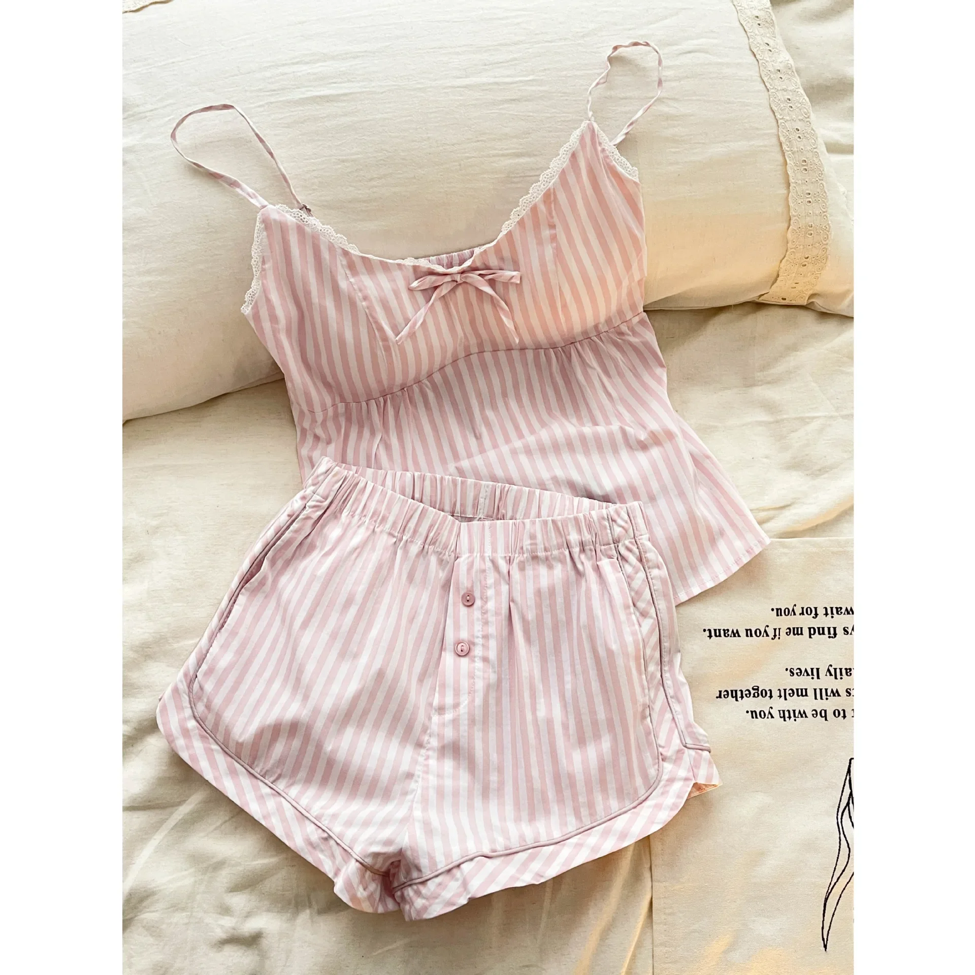 Pure Desire Style Pajamas Women's Summer Belt Chest Pad Lace Thin Sexy Sling suit High-end Home Clothes Cross-border Wholesale