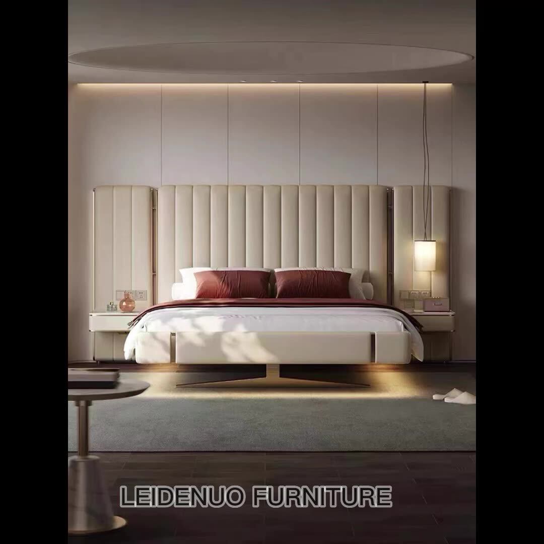 Luxury Italian Designer Bedroom Set King Size Double Leather Bed Luxury