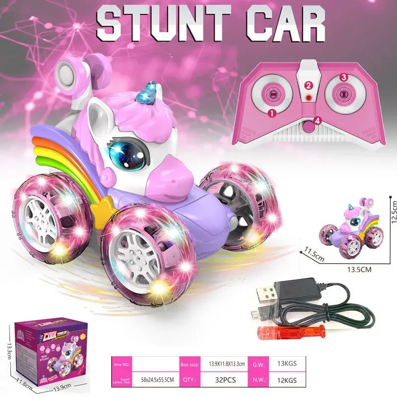Cross-border 2.4g Light-up 360-degree Rolling Unicorn Monster Truck...
