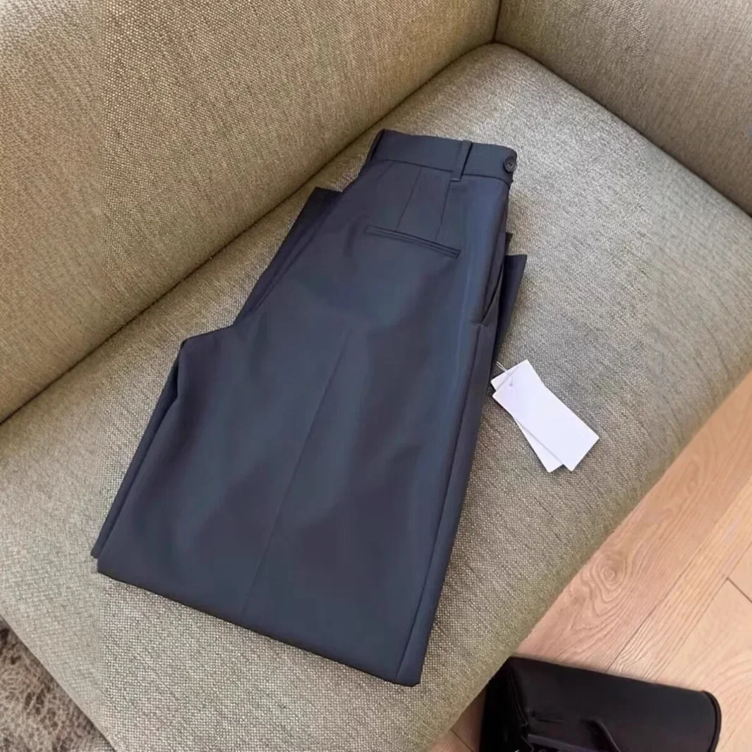 Close your eyes into no D recommend! Guest Italian ~ Worsted Wool Small Wide Leg Pants Women's Straight High Waist Slimming