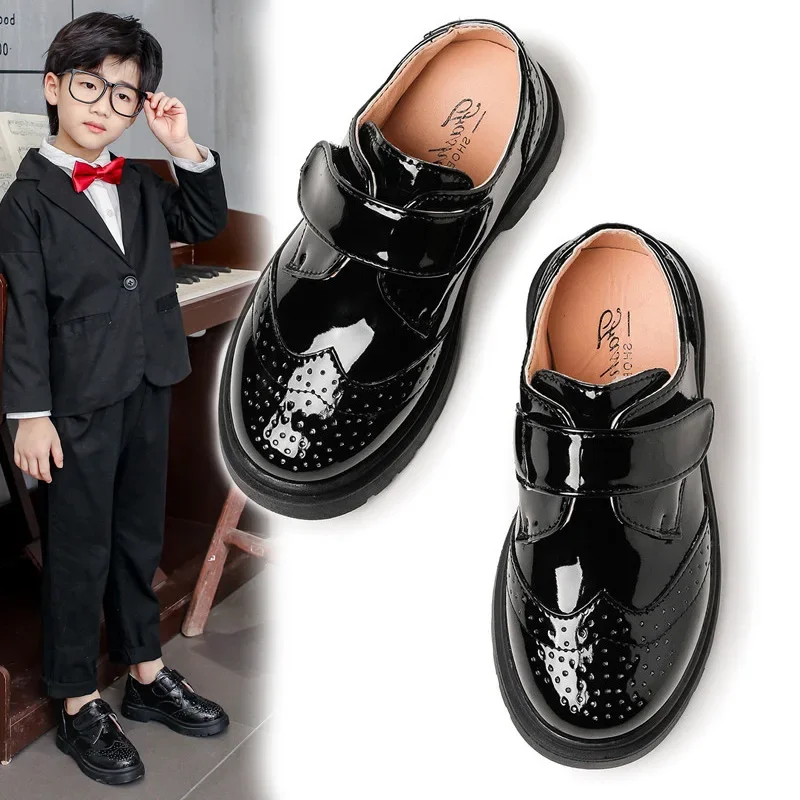 Children's black shoes for boys English style for students