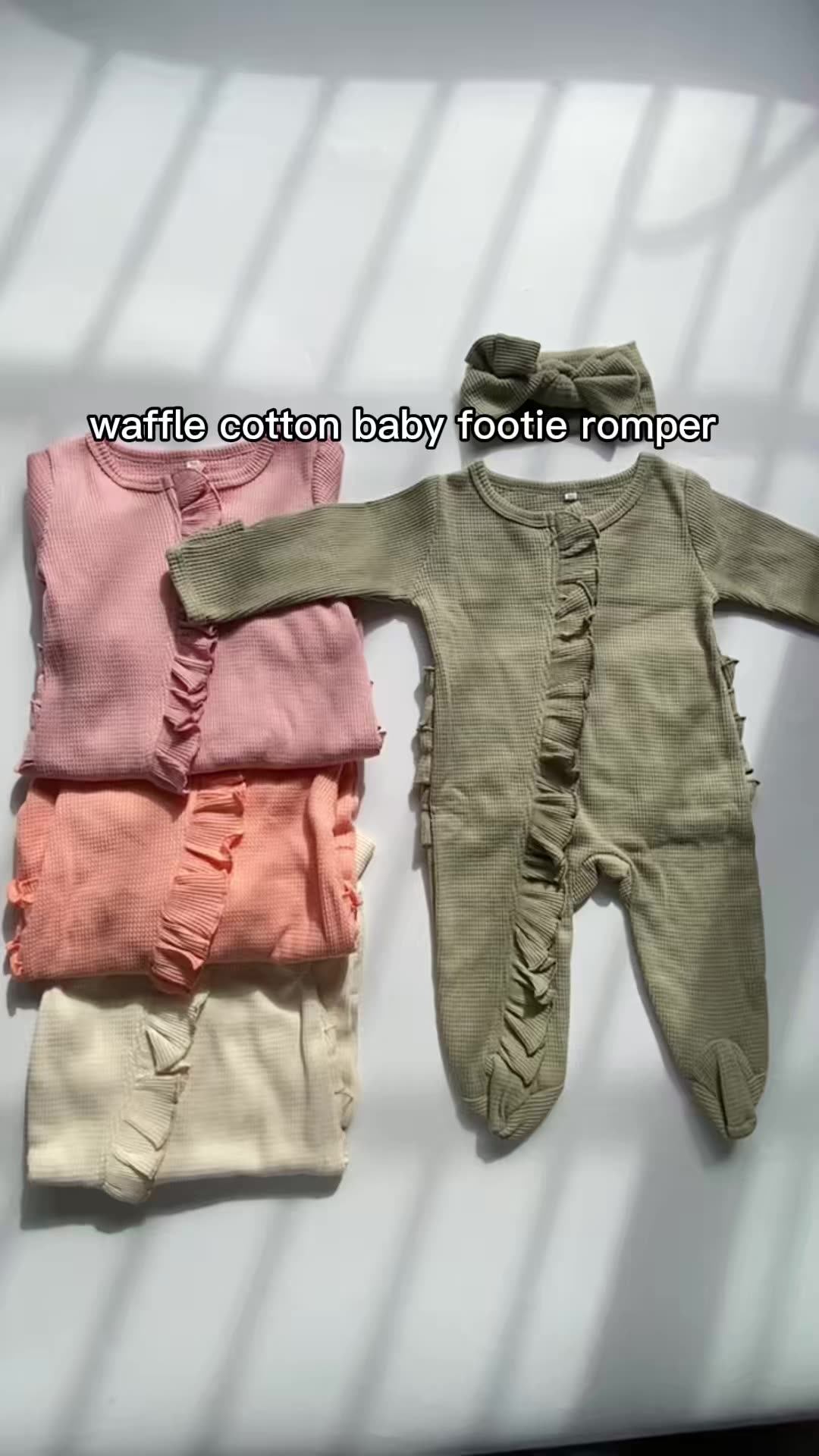 Newborn Waffle Cotton Sleepwear Solid Color Pajamas Infant Zipper