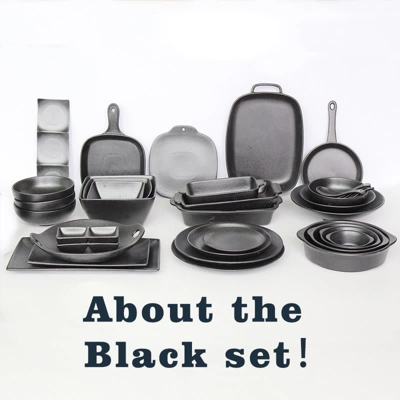 Durable Tradition Round Shallow Matt Black Ceramic Steak Dinner Plates