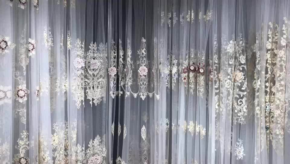New 3d Flower Embroidered Velvet Curtain Fabric Turkish Designs