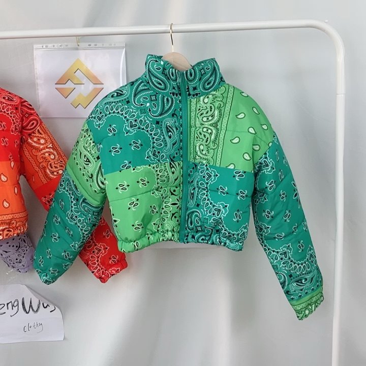 Fashion Girls' Jackets Puffer Bubble Crop Coats Thick Bandana Jacket