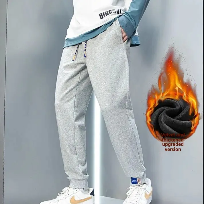 Men's Loose Plus Size Student Ankle Pants Winter Spring New Warm Casual Sweatpants Thick Sports Long Pants Youth